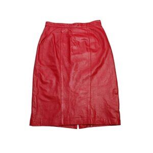 Vintage Womens Size 10 Red 100% Genuine Leather Knee Length Skirt